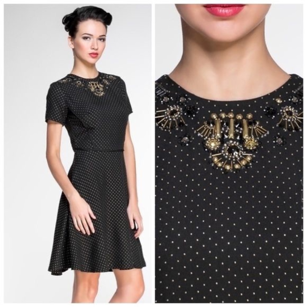 Marchesa Voyage Black Gold Dot Dress Size 10